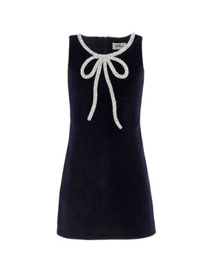 Lola & The Boys Blue Velvet Jewel Bow Dress